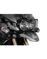 Stainless steel headlight protector, black, with quick release fastener for Triumph Tiger 800/ 800XC/ 800XCx and Tiger Explorer *OFFROAD USE ONLY*